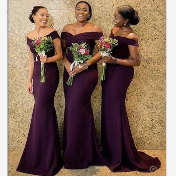 Fialová Morská Víla Bridesmaid, Šaty 2020 Africkej Ženy Mimo Rameno Dlhé Svadobné Hostí Šaty Strany
