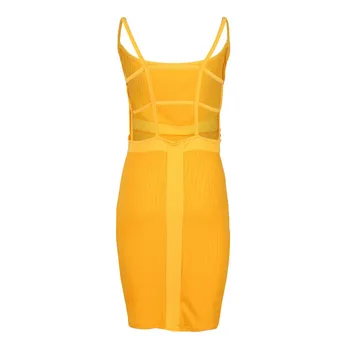 Backless Žltá Sexy Šaty Club Nosenie Špagety Popruh Obväz Mini Ženy Šaty Letné 2020 Bodycon Femme Black Vestito Donna