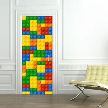 Lego Vzor Farby 3D Dvere/Stena Nálepky Nepremokavé Obývacej Izby, Spálne, Dvere, Tapety, Samolepiace Umenie Stenu Imitácia