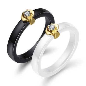 Nové 3mm Jednoduché Cubic Zirconia Kameň Pletie Ženy Krúžok Čierne/Biele Keramické Módne Prsteň Zásnubný Módne Šperky