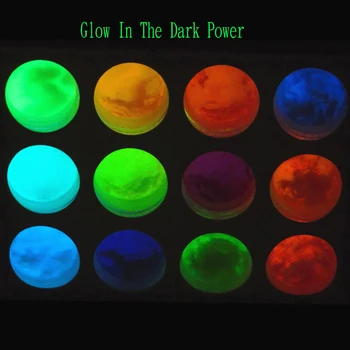 12Color Fotoluminiscenčné Prášok,Fosfor farebný Prášok,Fluorescenčné Účinok Jemné Trblietky DLHO Svetlo SVIETIŤ-IN-THE-DARK Power100g