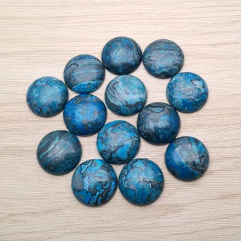 Módny Prírodný kameň 12pcs 25 mm okrúhle modré agates Kabíny Cabochon korálky pre Šperky, takže kúzlo krúžok príslušenstvo veľkoobchod
