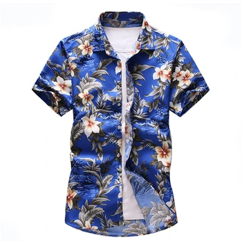 Muži osobnosti kvetinový vytlačené bežné Krátky rukáv košele camisa masculina módne Pláži Havajské Košele, oblečenie 5XL 6XL 7xl