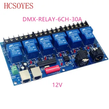 6CH Relé dmx512 Radič RJ45 XLR 6 spôsob relé spínač(max 30A) DMX512 dekodér prepínač