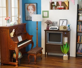 Nový 1:6 miniatúrny domček pre bábiky Mini hudobný nástroj, drevorezbárstvo vyrytý vzor Klavír s stolice modelu deti zberateľskú Darček