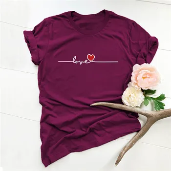 Letné Plus Veľkosť S-5XL Ženy T-Shirt Nové Srdce Tlače Tshirt O-Krku Krátky Rukáv Tees Ženy Oblečenie Bavlna Žena Tshirts