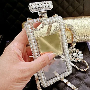 Diamond Crystal Roztomilý Pearl Parfum Fľašu v Tvare Reťazca Kabelka puzdro Pre Samsung S8 S9 S10 20 PLUS Poznámka: 5 8 9 10 20 Prípade