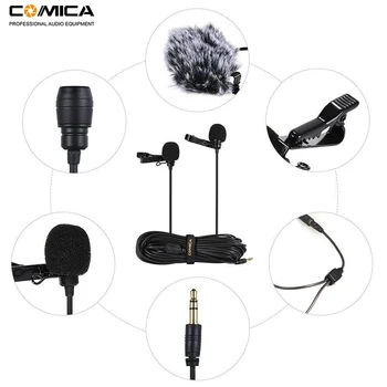 Comica CVM-D02 Dual Lavalier Klope Mikrofón Clip-on rozhovor mic pre iPhone Android Smartphone pre Sony, Canon, Nikon Fotoaparáty