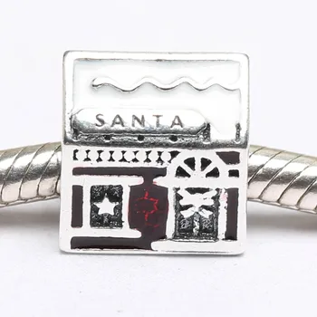 Autentické S925 Perličiek DIY Šperky Santa ' s Home Kúzlo fit Lady Náramok Náramok Bielej a Priesvitné Červené Smalt