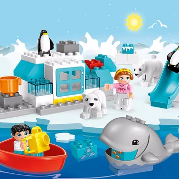 Veľká Veľkosť 60PCS Arktických Zvierat Série Polar Bear Penguin Veľryba Údaje Zostaviť Hračka Stavebné Bloky, Tehla Hračky Pre Deti,