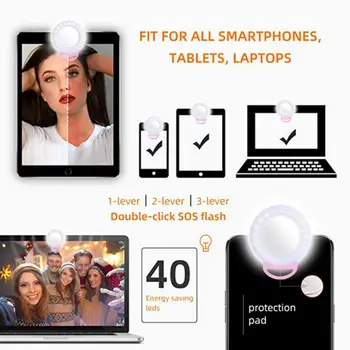 3 Farby Rechargable RGB LED Krúžok Mobilný Telefón Selfie Krúžok Svetlo, Blesk, Objektív Vyplniť Svetla Fleshlight Lampa Clip-on Pre Smartphone