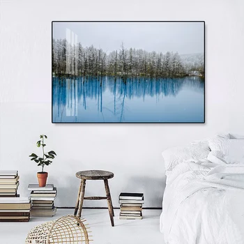 Rybník Smaragdové Jazerá Hokkaido, Japonsko Zimná Krajina Plagát Plátno na Maľovanie na Stenu Umenie Výtlačkov Obrázkov pre Obývacia Izba Domova