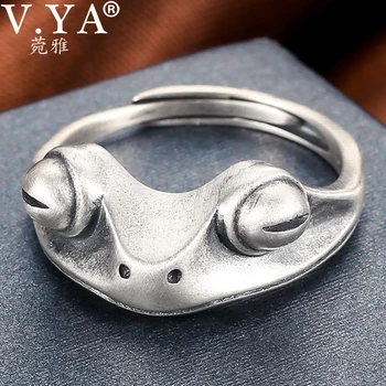 V. YA 925 Sterling Silver Žaba Otvoriť Prstene pre Ženy, Mužov Vintage Punk Zvierat Obrázok Krúžok Thai Striebro Fashion Party Šperky
