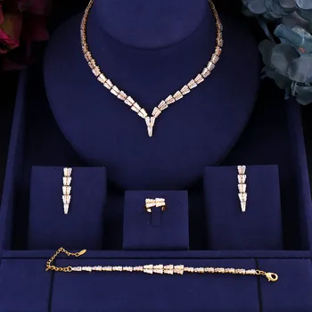 Jankelly Zlata-Farebná 4pcs Svadobné Zirkónmi, Šperky Sady Pre Ženy Strany, Luxusný Dubaj Nigéria CZ Kryštálmi Svadobné Šperky Sady