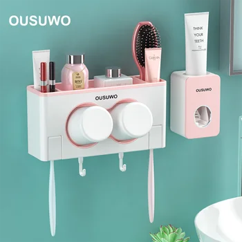 Nový 2 šálky kefka držiteľ automatické zubná pasta dávkovač obrátený dve šálky úložný box kúpeľňa polica kúpeľňa auta