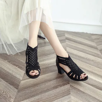 Ženy Crystal Letné Sandále Kožené Lodičky Otvorené Prst dámske Sandále Nízke Blok Päty Žena Topánky Sexy Späť Strappy