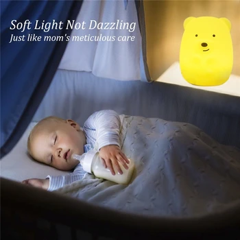 Silikónové Detí nočné svetlo Medveď Farba Dieťa Lampy 4 Režimy 9 Farieb USB Nabíjateľné Ťuknite na Noc Čítanie Pre Deti Darček Pohodlie hračka