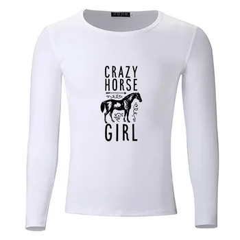 Kôň Veľká Veľkosť Študentov Jar Jeseň T-Shirt Long Sleeve Muži Ženy Chlapci Dievčatá T Shirt Deti Tshirt
