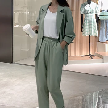 WANYUCL ashion vyhovovali ženy 2020 jar jeseň nový kórejský štýl kabát žena temperament bežné vyhovovali dvoch-dielny nine-point nohavice
