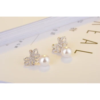 Krištáľové Náušnice Pre Ženy-Móda Sterling Silver Cross Kvet Simulovať Pearl Stud Náušnice Svadobné Party Šperky