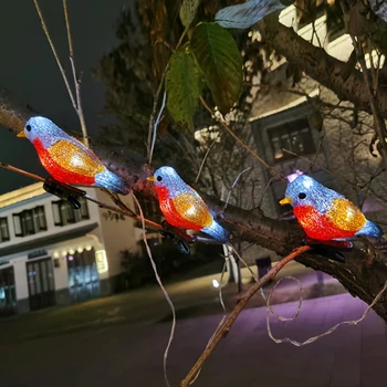 Nepremokavé 5 LED Akryl Vták Garland Svetlá String Vianoce Domov Garden Party Dekorácie Dovolenku Solárny Krajiny Víla