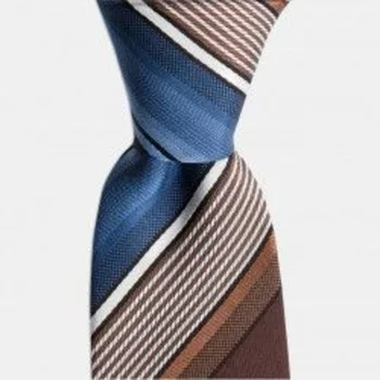 Hnedá, modrá biele pruhované hodvábna kravata 67825562