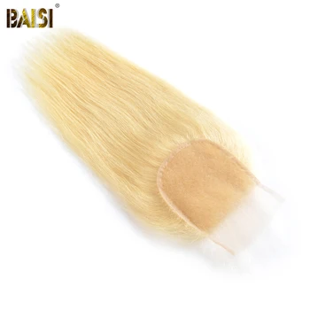 BAISI Brazílsky Rovno #613 Blondína Čipky Uzavretie 4x4 Remy Ľudské Vlasy Uzavretie Transparentnej Čipky Bielené Uzlov Baby Vlasy