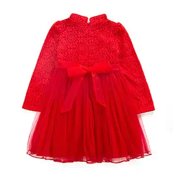 3-12Years Dievčatá Ružové Červené Šaty na Jar Jeseň Čipky Vrstvený Čínsky Štýl Princezná Šaty Qipao Tradičné Výšivky Kostýmy
