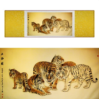 Tiger hodváb umenie maľba Čínske Umenie Maľba Home Office Dekorácie Čínsky tiger maľovanie 040420