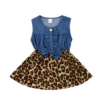 USA Batoľa Detský Baby Dievča Leta Bowknot bez Rukávov Spájať Princezná Denim Leopard Tylu Tutu Party Šaty Oblečenie