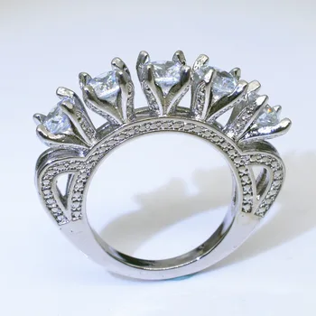 Luxusné Veľké Krištáľovo Biely Geometrické Kamenný Kruh Žena 925 Silver Zásnubný Prsteň Vintage Strany Snubné Prstene Pre Ženy