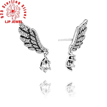 Móda 925 Sterling Silver Stud Náušnice Šumivé Anjel Krídla Srdca náušnice Šperky pre Ženy