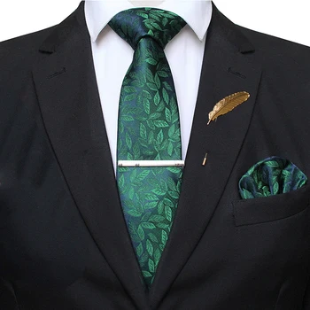 Klasický dizajn listy 8 cm hodvábna kravata retro módne pánske kravatu, vreckovku brošňa kravatu klip nastaviť väzby pre mužov Business Svadobné Gravata