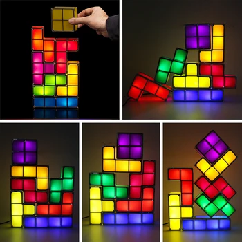 DIY Puzzle Svetlo Stohovateľné LED Stolná Lampa Constructible Blok Nočné Svetlo Retro Nočný Klub, Bar Domova Veža Dieťa Farebné Hračka