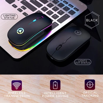 Bezdrôtová Myš RGB Dobíjacia Myš Bezdrôtová Počítač Tichý LED Podsvietený Ergonomic Gaming Mouse Na Notebook PC Office