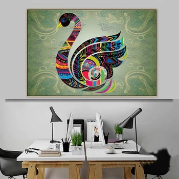 Farebné Swan Vták Koláž Dizajn Zvierat Plátno na Maľovanie Plagátu Tlač Umenia pre život Dekorácie, Nástenné decor Art