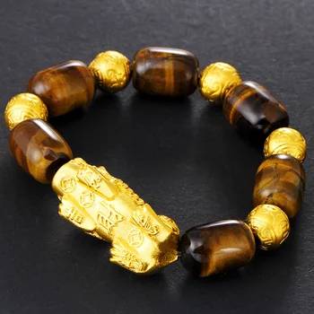 Zlato Feng Shui Pixiu Náramok Tiger Oko Symbolizuje Zdravie a Bohatstvo, Šťastie Unisex Náramok Ženy Muži Šperky