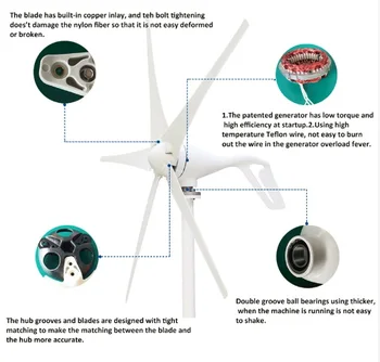 Jednoduchá Inštalácia Wind Mill 400W 12V 24VDC Horizontálnej Osi Veterných Turbín Čistej a Obnoviteľnej Energie