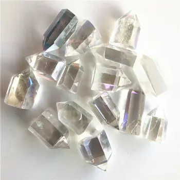 20-80 mm Biela Titán Aura Lemurian Obelisk Crystal Prútik Bod Uzdravenie elektrolyticky pokrývajú Crystal Bod Veža Prírodné Kremeň