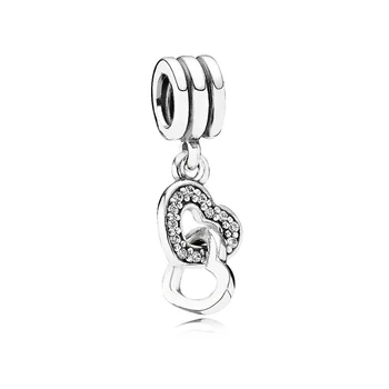 925 Sterling Silver Spriahnuté Láska Srdce Prívesok Charm S jasnými CZ Fit Pôvodné Kúzlo Náramok Pandora Šperkov