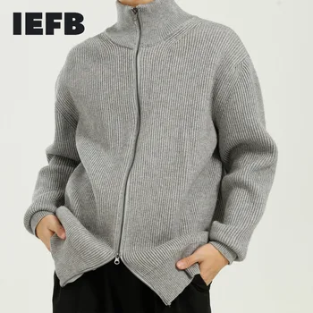 IEFB pánskeho oblečenia zips cardigan kintted sveter nové jeseň zima 2020 kórejský stojaci golier pribrala príčinné kintwear oblečenie