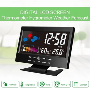 LCD Farebný Displej Kalendár Auto Digitálne Hodiny Auto, Teplomer, Predpoveď Počasia, čierna