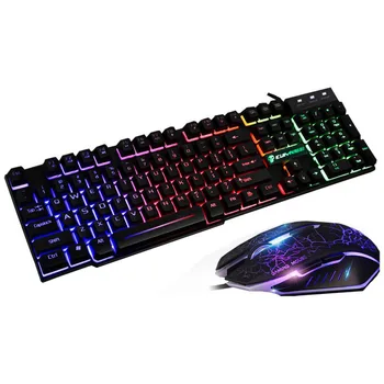 Rainbow Podsvietenie Usb Ergonomic Gaming Keyboard 2400DPI Káblové LED Hernej Myši Nastaviť Pre PC, Notebooku, Klávesnice, Myši, Kombá 19MAR1