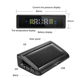 Jansite TPMS Bezdrôtovú Automobilovú Sledovanie Tlaku v Pneumatikách Inteligentný Systém Solárne Napájanie USB nabíjanie LED Displej so 4 Vonkajšími Senzormi