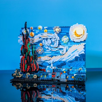 Nová MOC, Hviezdna Noc Van Gogh Art Reprodukciu Tlače Stavebné Bloky pre Domáce Dekorácie DIY Tehly Nastaviť Pre Dospelých, Deti, Dieťa Darček