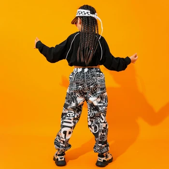 Móda Jazz Dance Kostým Čiernej hip-hop, Street Dance Rave Oblečenie Deti Fáze Výkonu Oblečenie Tlač Praxi Nosenie YY123