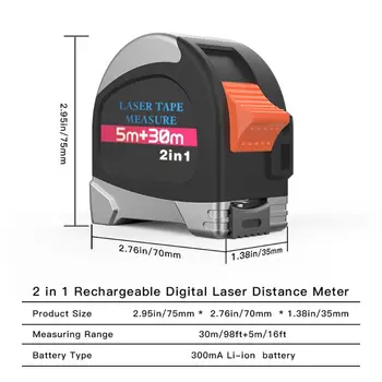 2 v 1 30 M Laserový Diaľkomer LCD Digitálne Pásky Opatrenie Vzdialenosť Merač Merač Rozsah Finder Ič Stavebné Vodomerných Nástroj