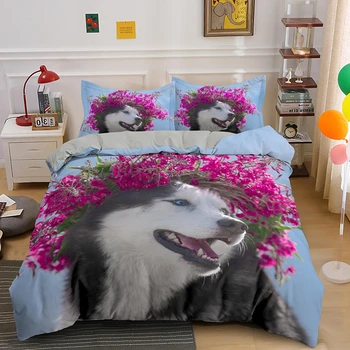 3D Zvierat Husky Psa Luxusná posteľná bielizeň Nastaviť Dospelí, Dospievajúci, Kráľovná, Kráľ Perinu S obliečka na Vankúš Deka Zahŕňa 2/3KS Drop Shipping