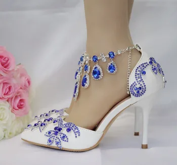Crystal Kráľovná Ženy Čerpadlá Blue Diamond Svadobné Topánky, Vysoké Podpätky Fáze Party Šaty Svadobný Prípitok Strany Topánky Sandále Nevesta