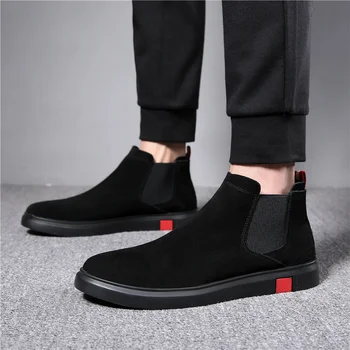 Anglicko dizajn pánske luxusné módne chelsea boots teplá bavlnená zimné topánky, čierny sneh topánka bytov platformu členok botas zapatillas